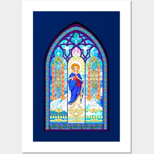 Gothic stained glass window with virgin Mary Posters and Art